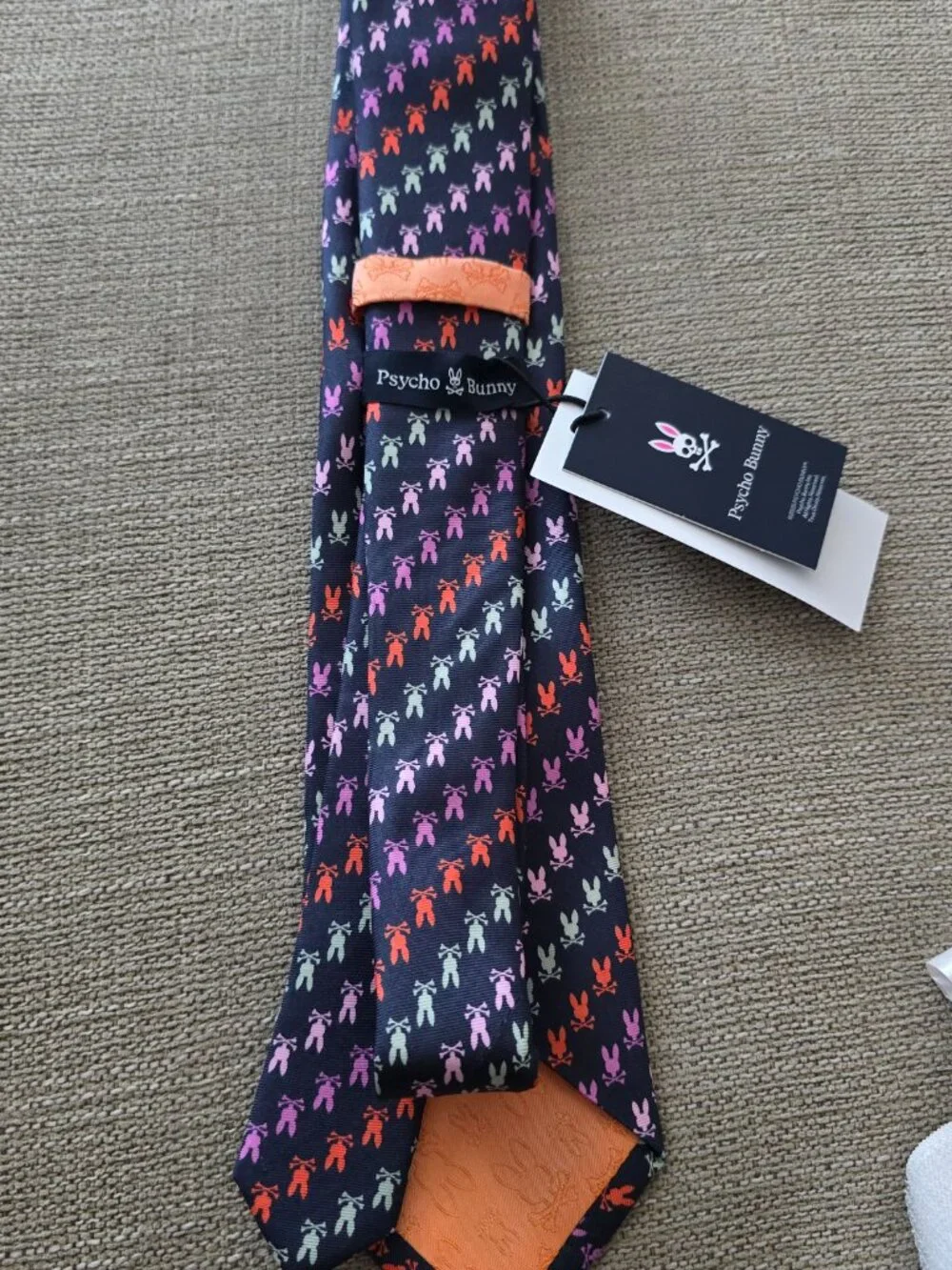Psycho Bunny Tie 100% Silk English Fabric Made In USA NWT Navy